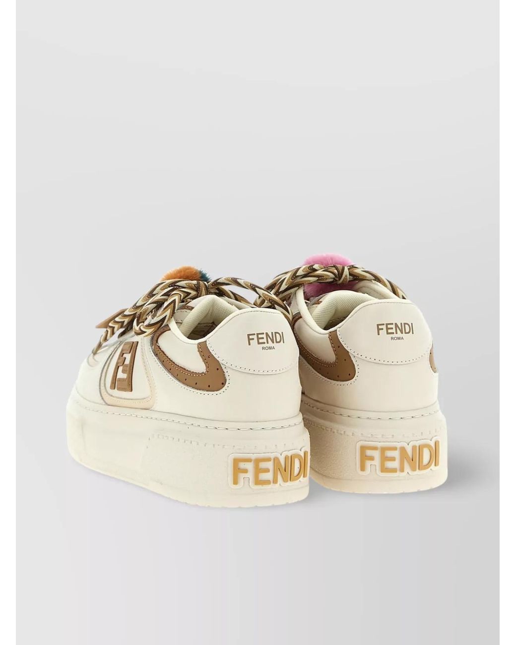 Fendi Natural Calf Leather Platform Low-Top Sneakers
