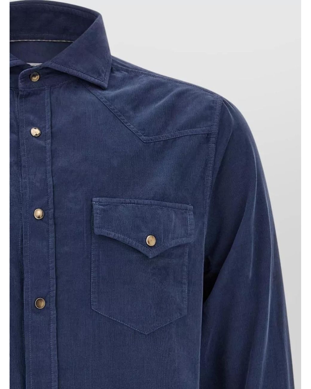 Brunello Cucinelli Blue Corduroy Shirt for men
