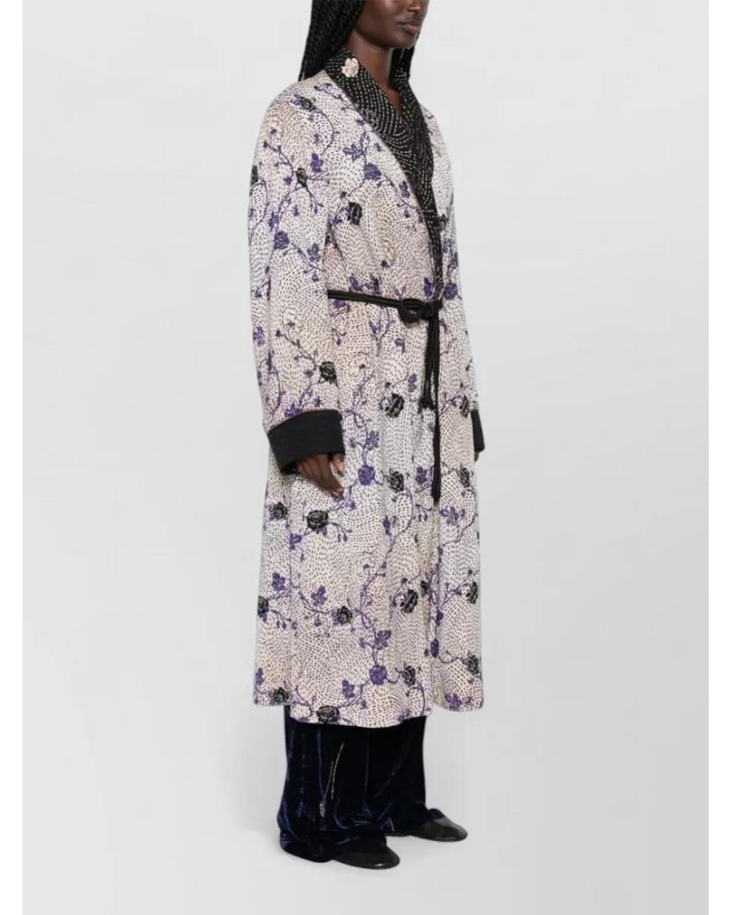 Forte_forte Gray Floral Print Long Dressing Gown