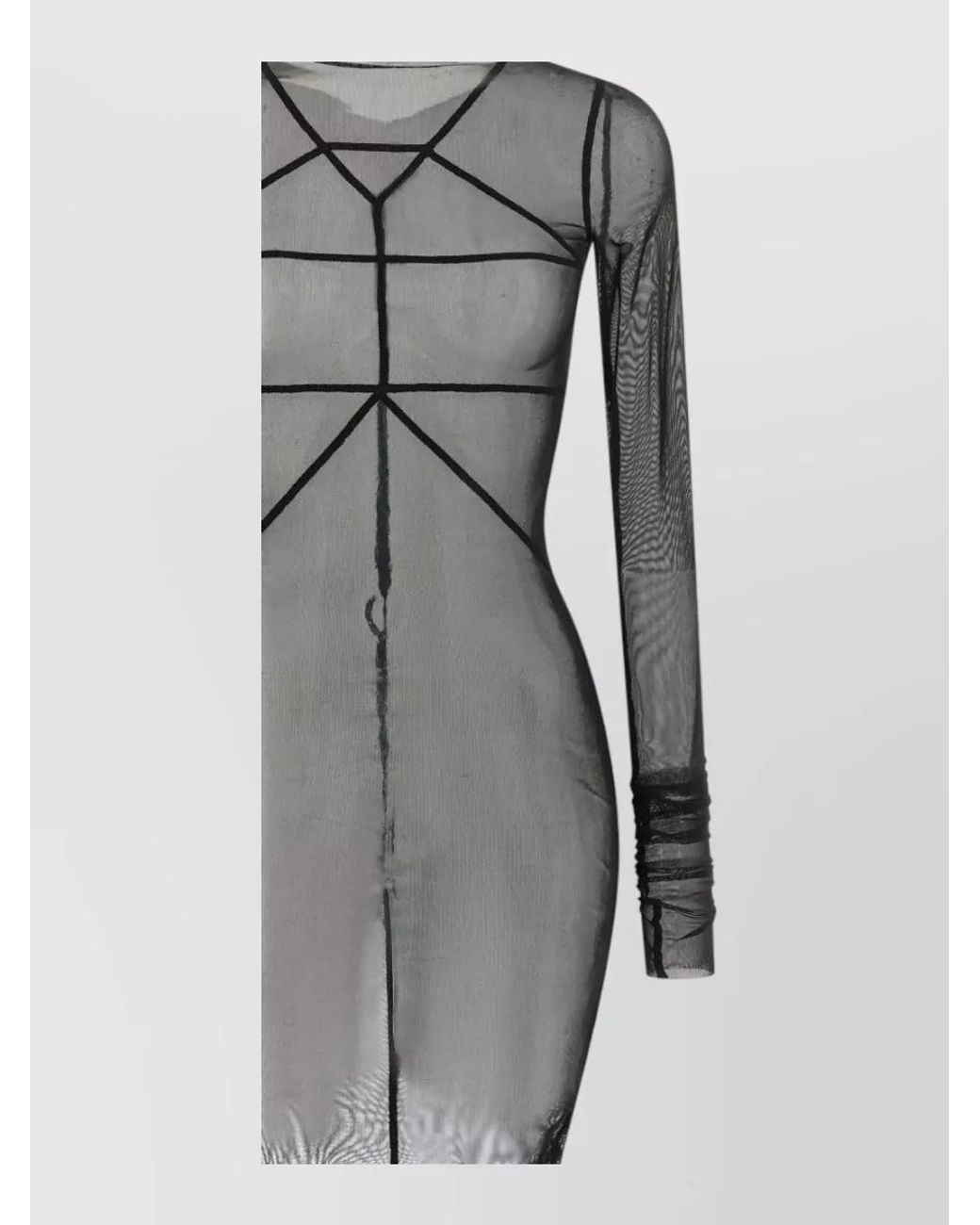 Rick Owens Gray Semi-Sheer Long-Sleeve Boat Neck Maxi Dress