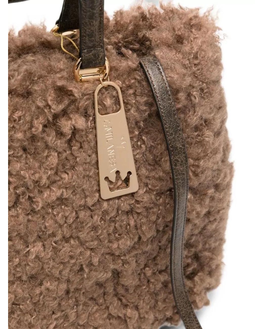 La Milanesa Brown Faux Shearling Tote Bag