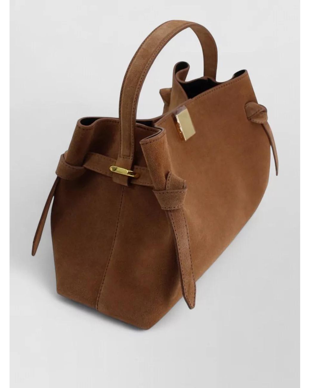Yuzefi Brown Suede Leather Knot-Detail Tote Bag