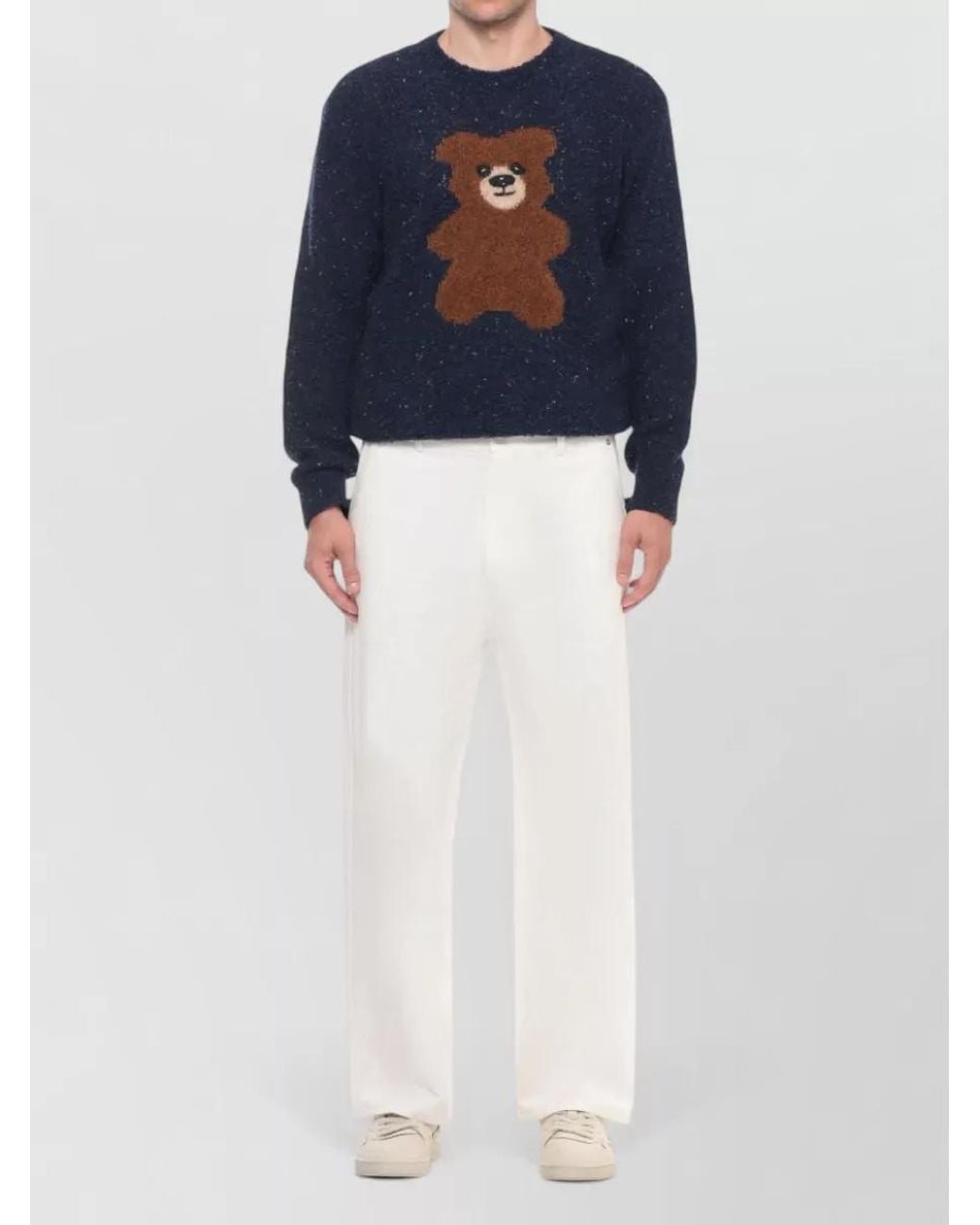 Moschino Blue Bouclé Wool Crewneck Sweater for men