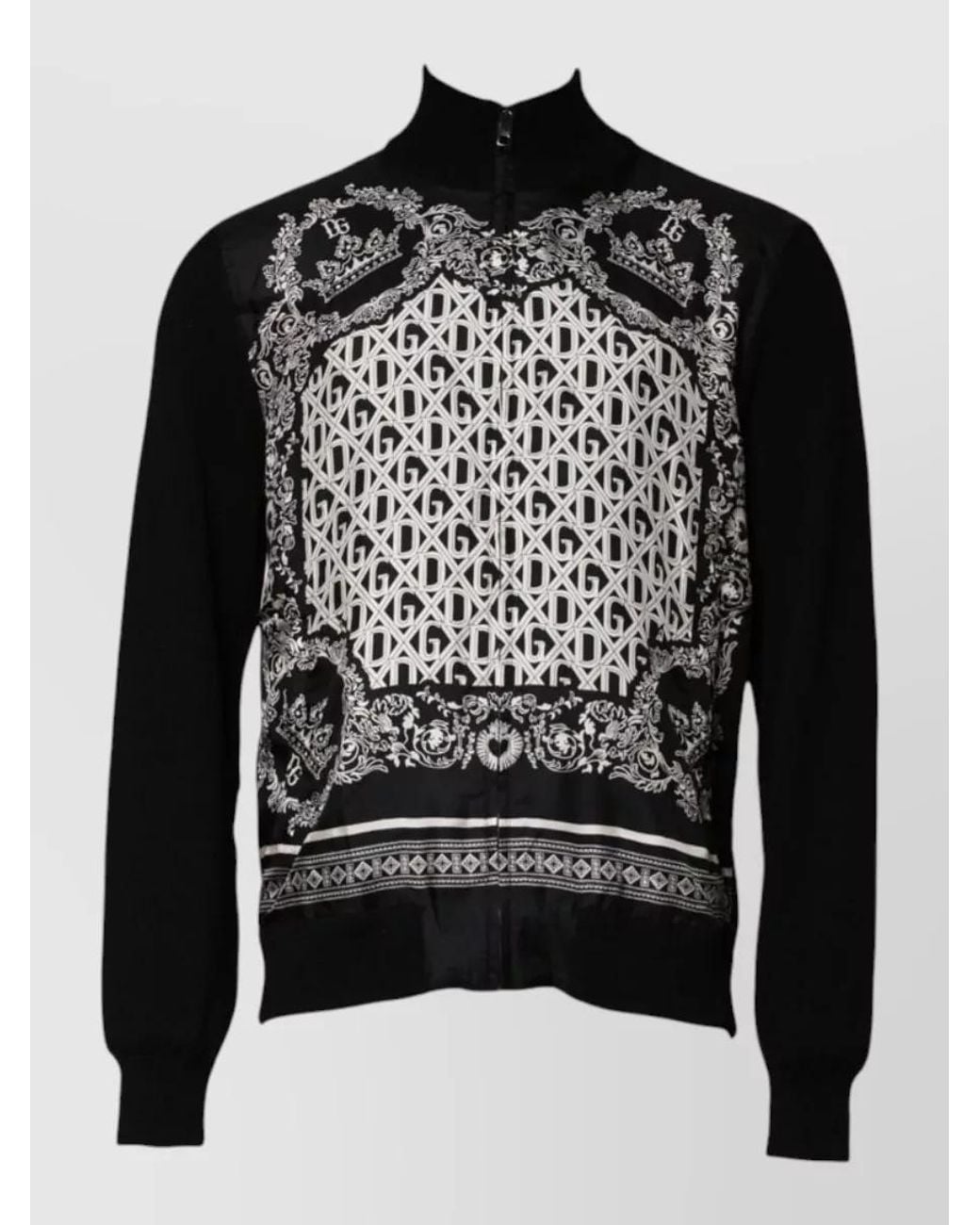 Dolce & Gabbana Black Cashmere Silk Bandana Print Zip Up Bomber Jacket for men