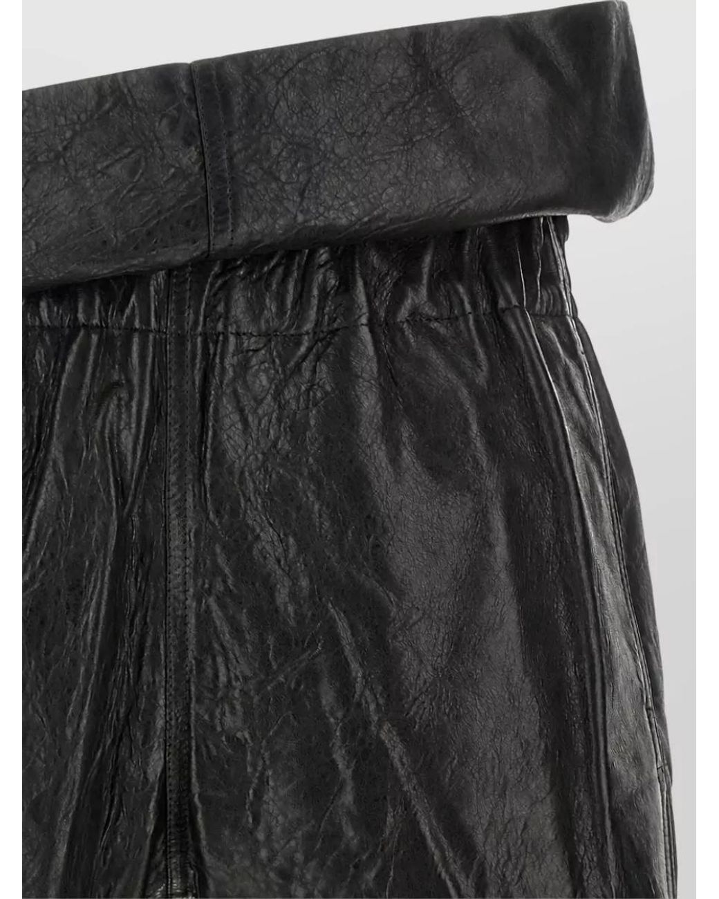 Rick Owens Black Leather Asymmetric High-Rise Shorts