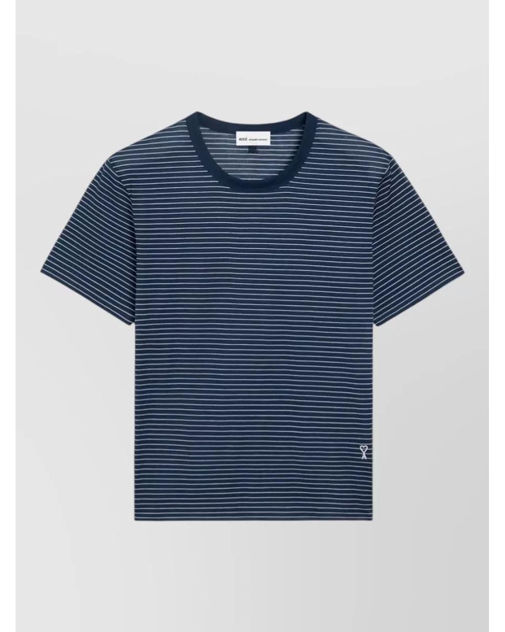 AMI Blue Striped Cotton Short Sleeve T-Shirt for men