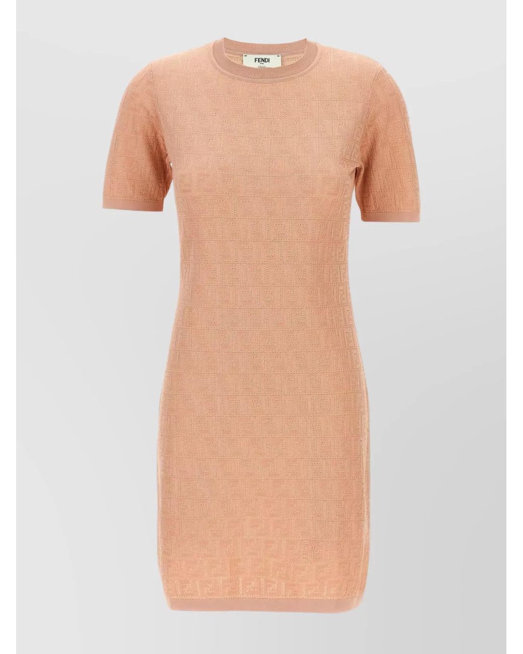 Fendi Pink Cotton Blend Ribbed Knit Logo Mini Dress