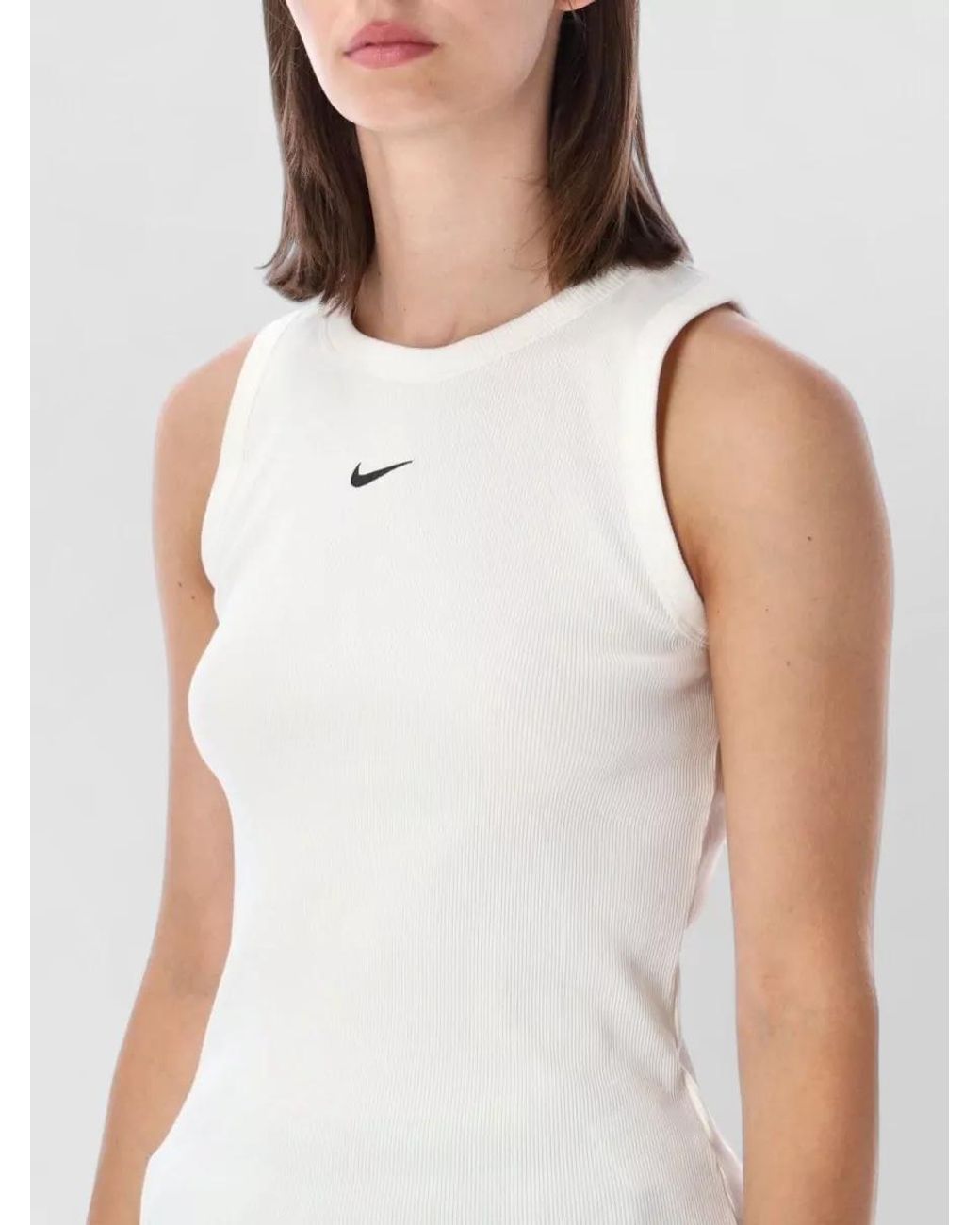 Nike White Ribbed Cotton Tank Top