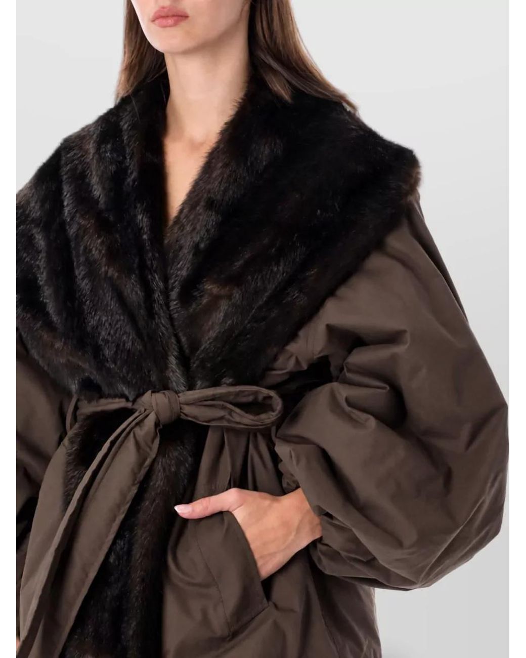 Magda Butrym Black Belted Faux Fur Parka Coat