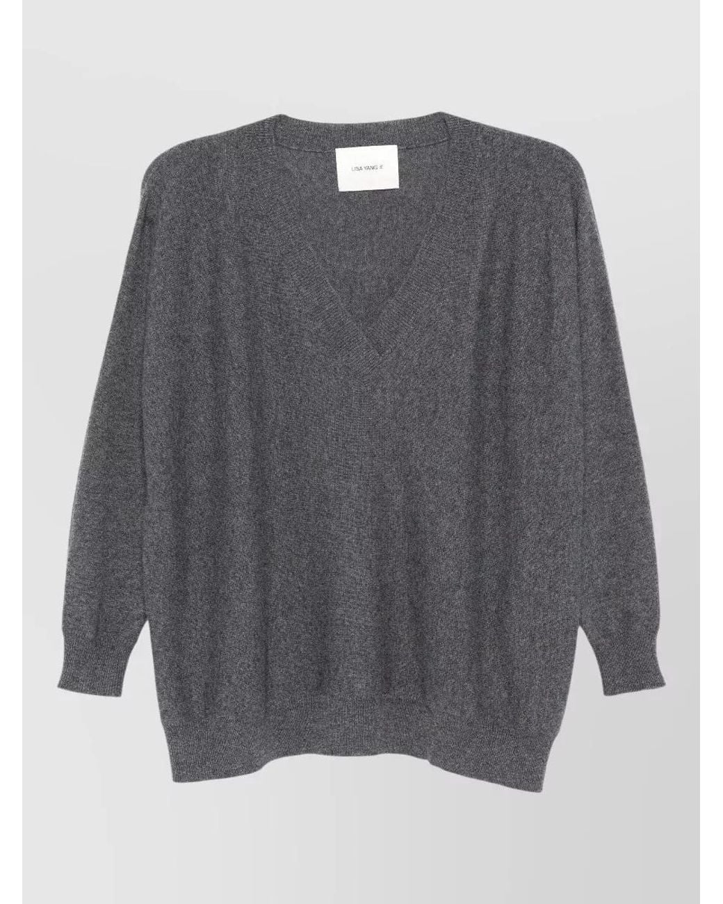 Lisa Yang Gray Cashmere Ribbed V-Neck Sweater