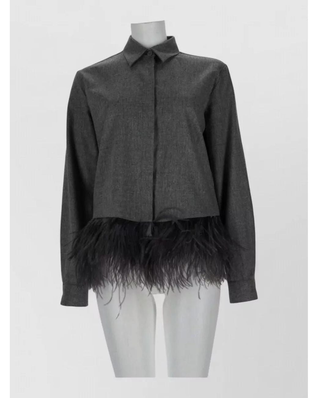 Fabiana Filippi Black Virgin Wool Feather Trim Shirt