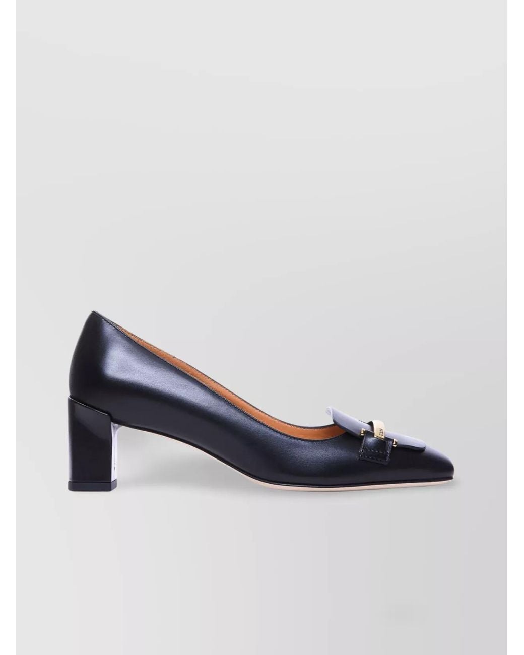 Tod's Blue Leather Square-Toe Block-Heel Pumps
