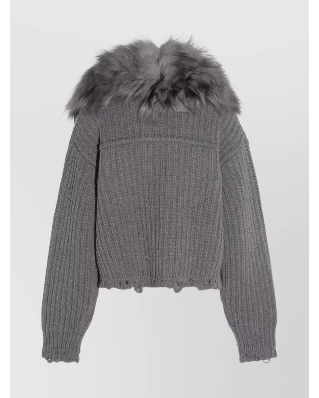 Blumarine Gray Casual Jacket With Faux Fur Collar