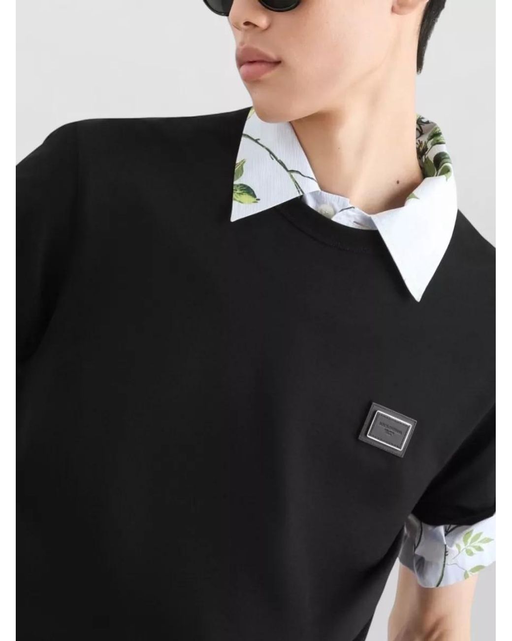 Dolce & Gabbana Black Leather Patch T-Shirt for men