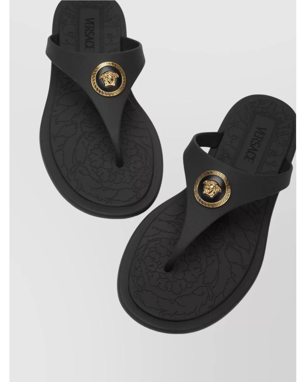 Versace Black Rubber Thong Slides