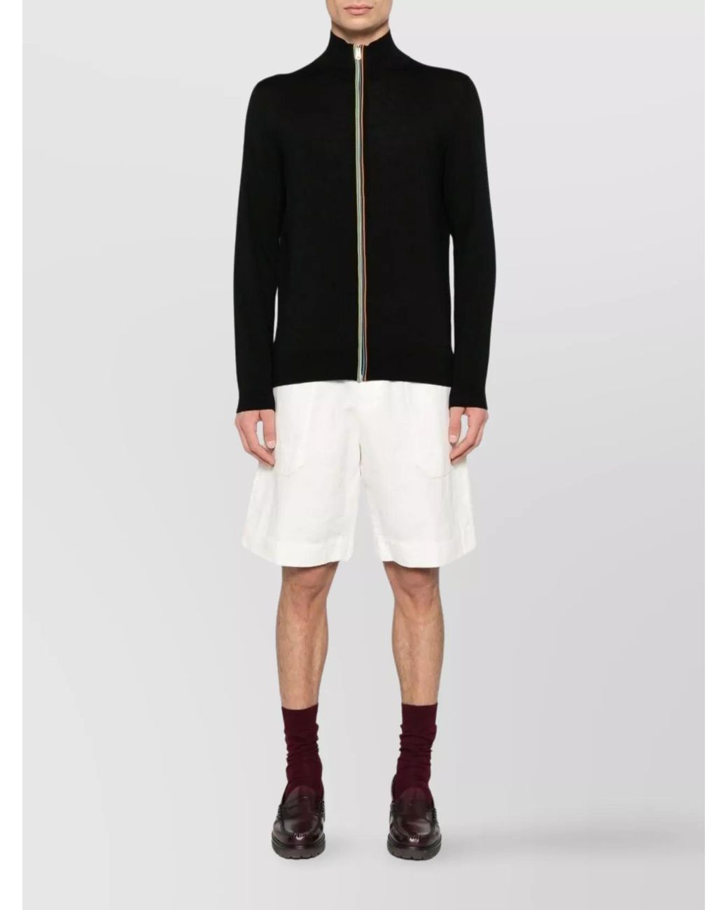 Paul Smith Black Merino Wool Ribbed Zip Cardigan for men