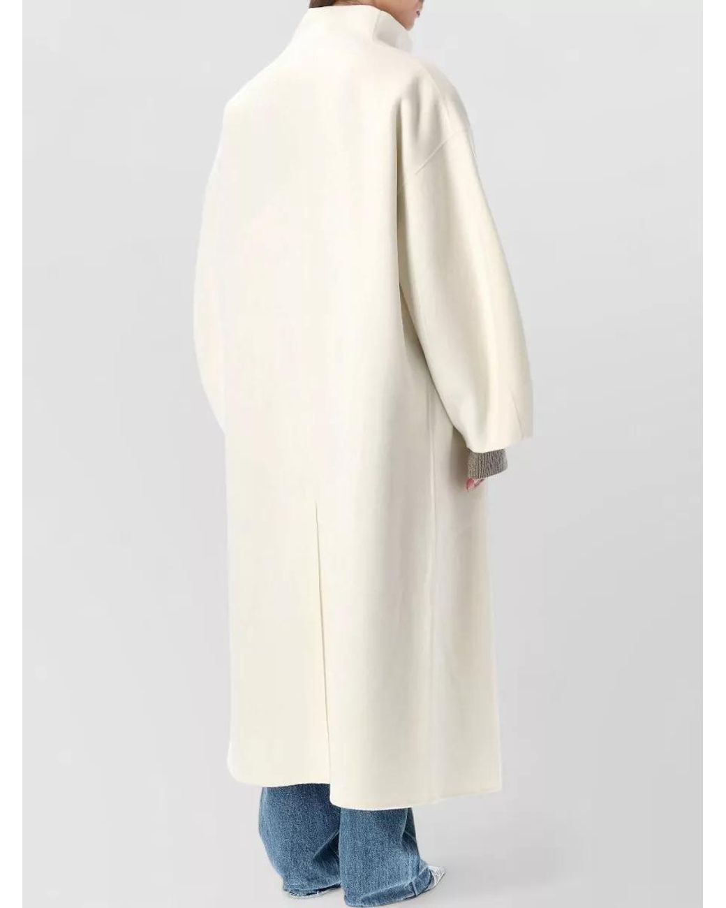 Frankie Shop Natural Wool Maxi Oversized Funnel Neck Coat