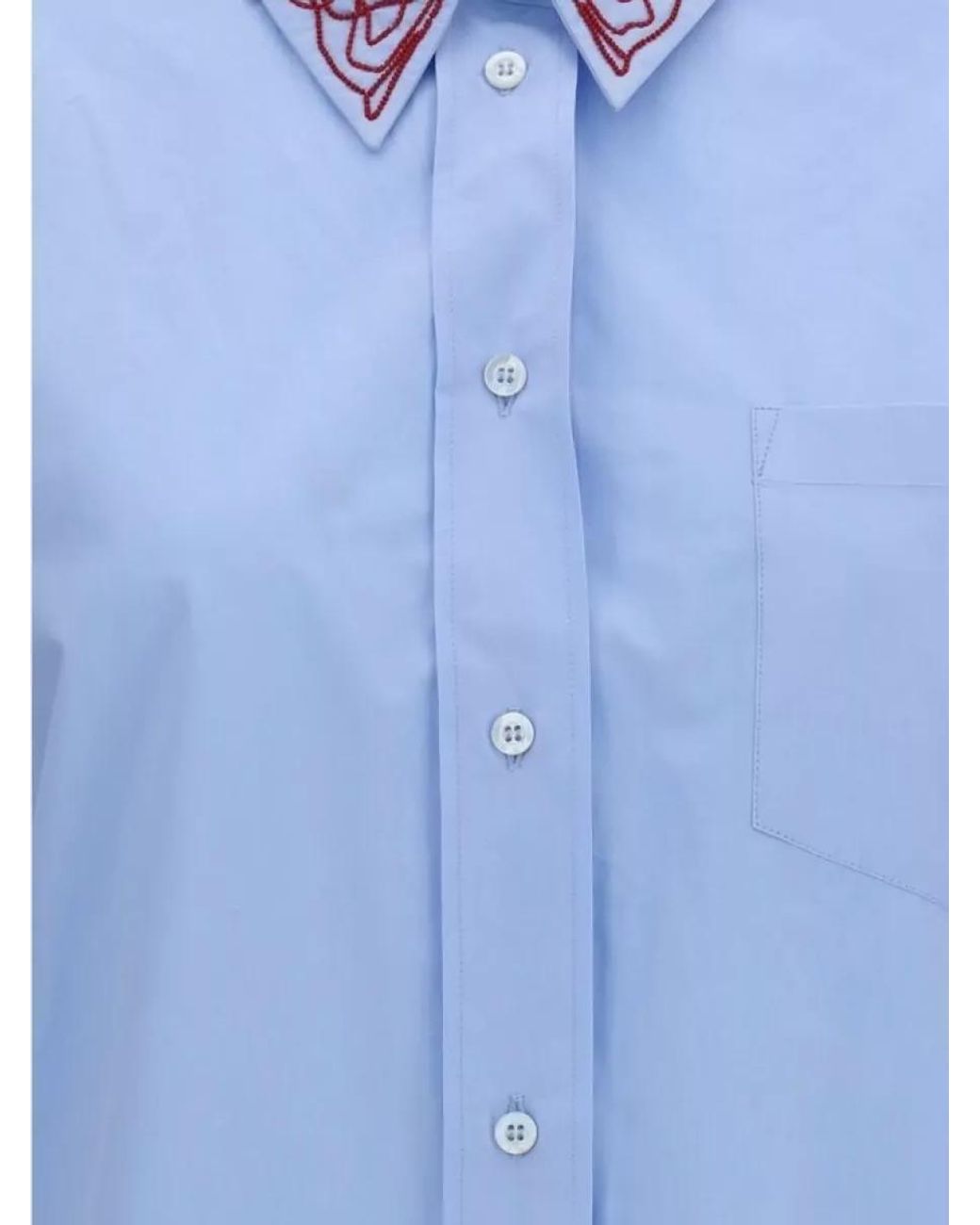 Fabiana Filippi Blue Embellished Cotton Poplin Boyfriend Shirt