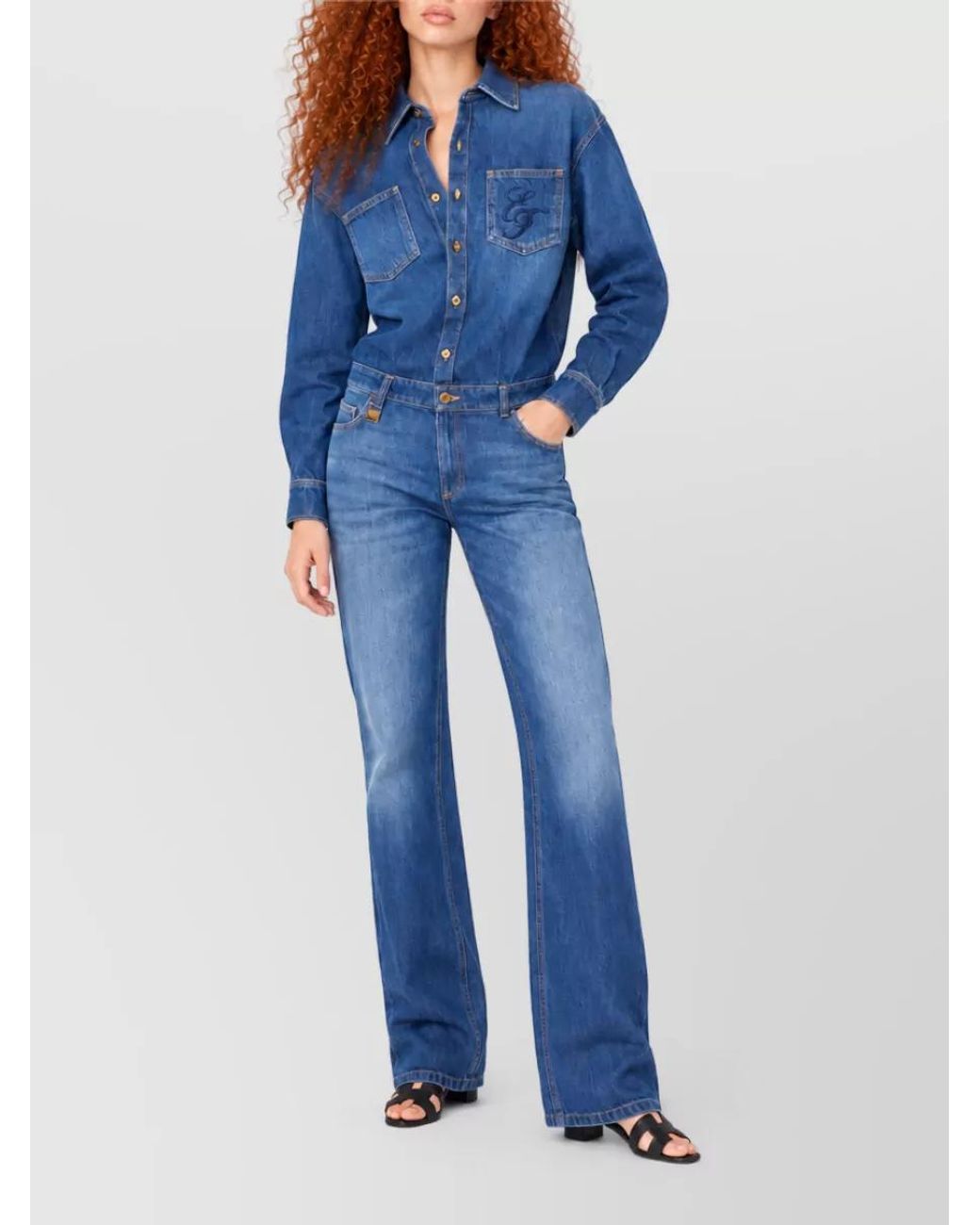 Elisabetta Franchi Blue Denim Jumpsuit