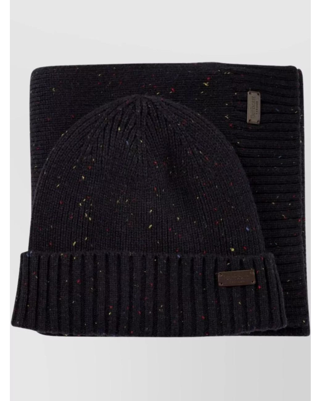 Barbour Black Wool Blend Knitted Scarf And Beanie Set for men
