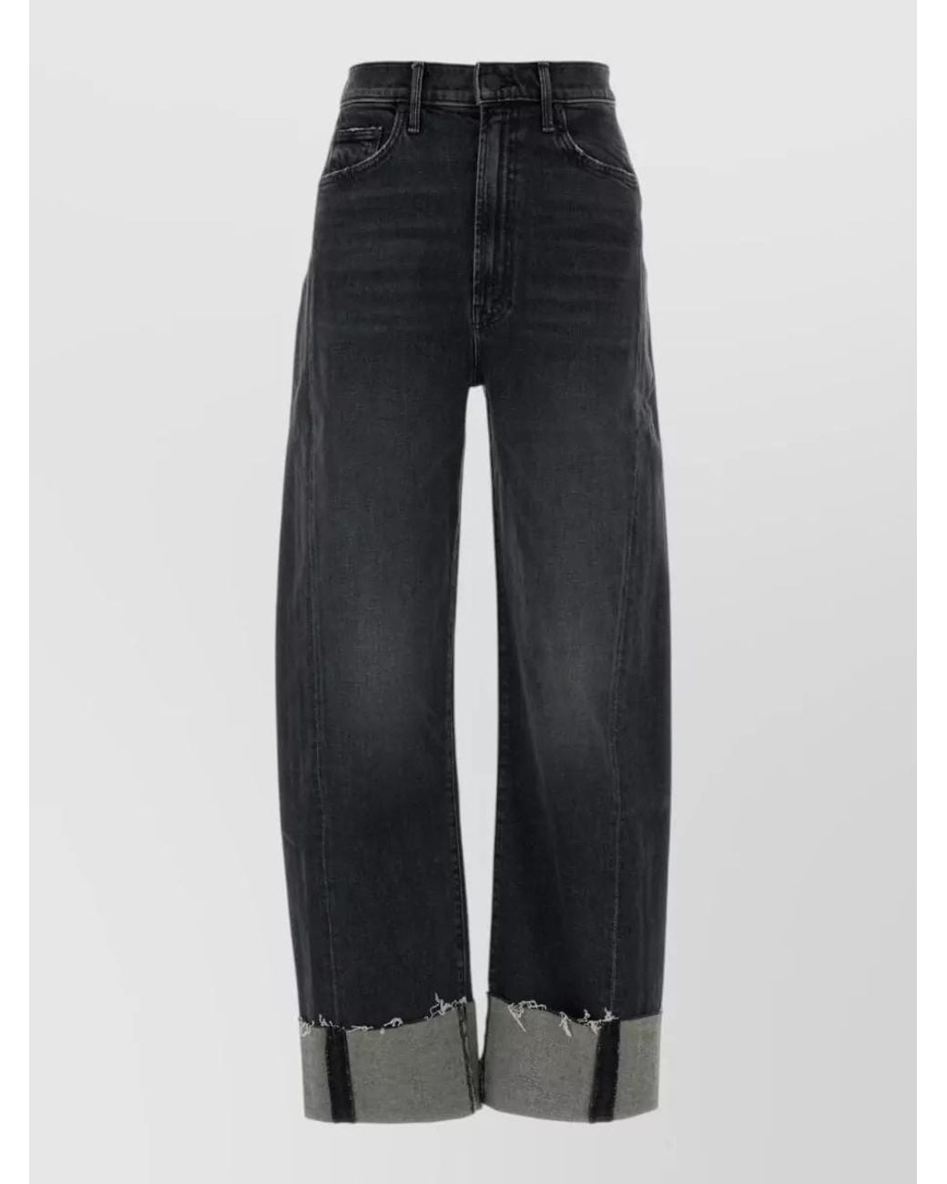 Mother Blue High-Rise Cropped Wide-Leg Denim Jeans