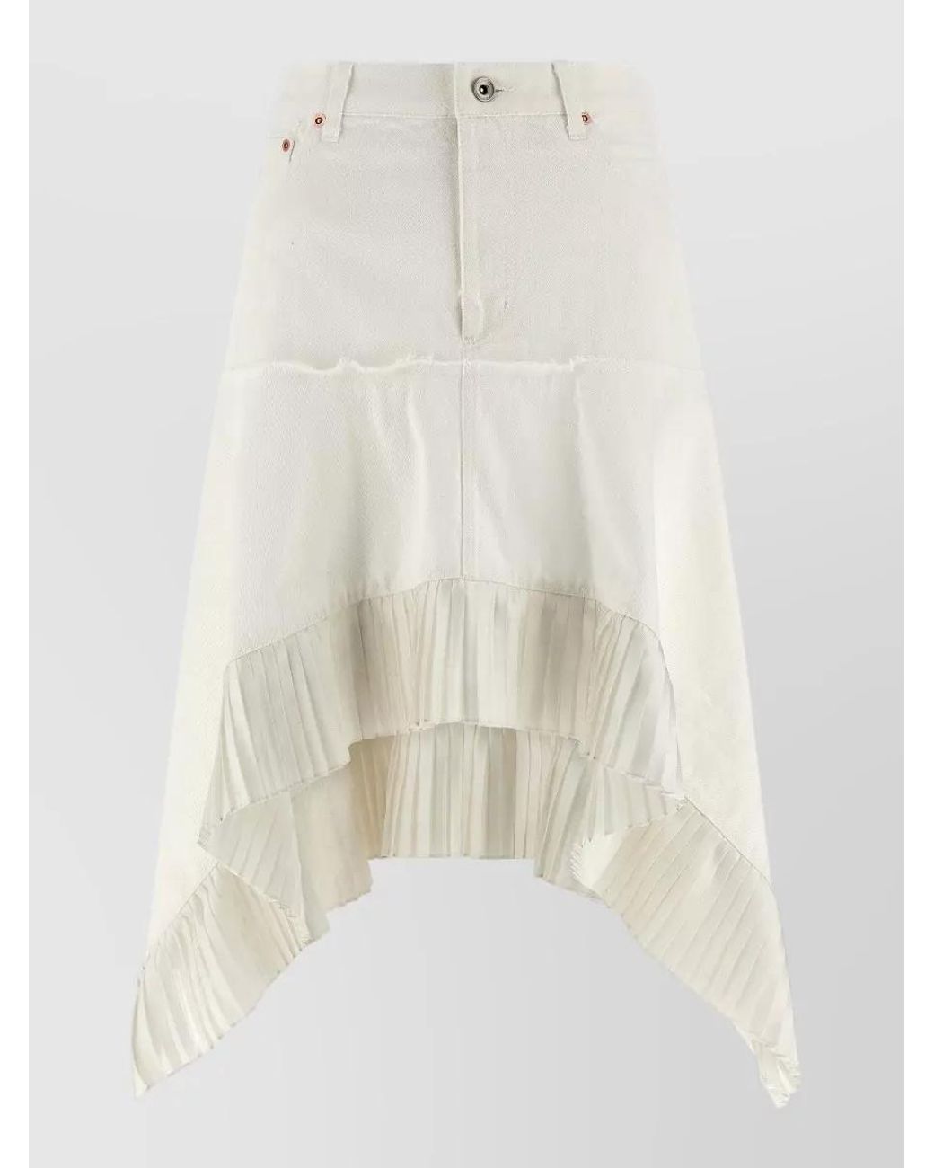 Sacai White Paneled Asymmetric Pleated Midi Denim Skirt