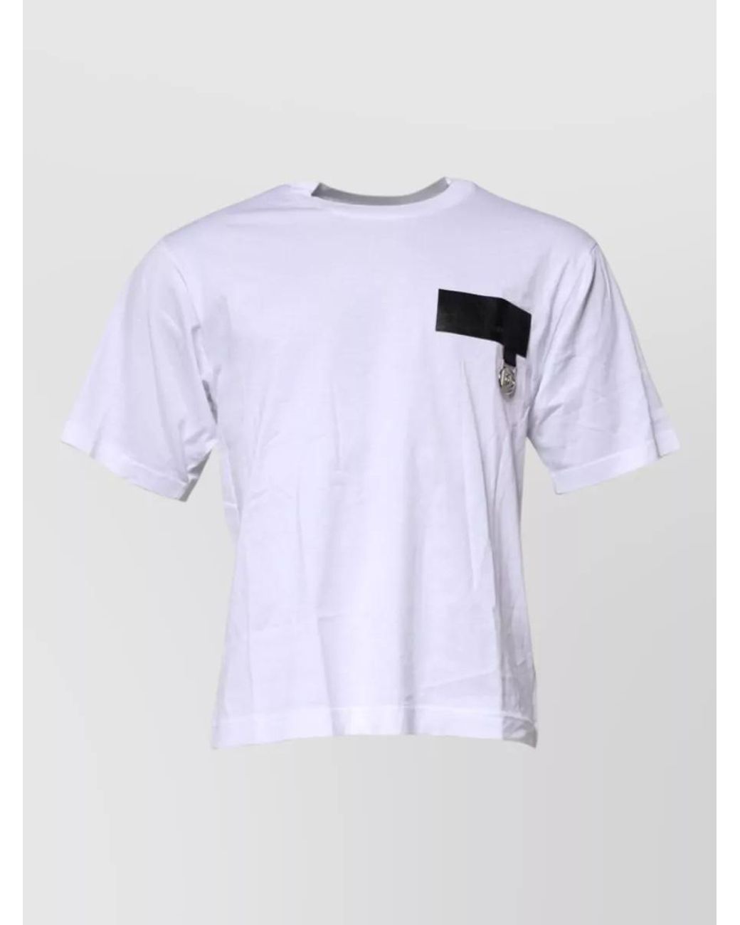 Dolce & Gabbana White Cotton Logo Patch Crew Neck T-Shirt for men