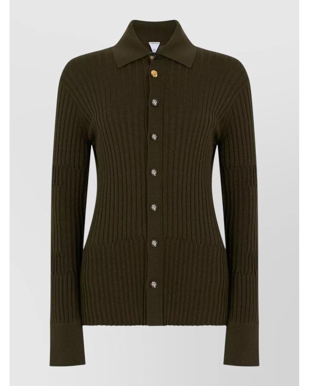 Bottega Veneta Green Cashmere Silk Ribbed Slim-Fit Long-Sleeve Cardigan