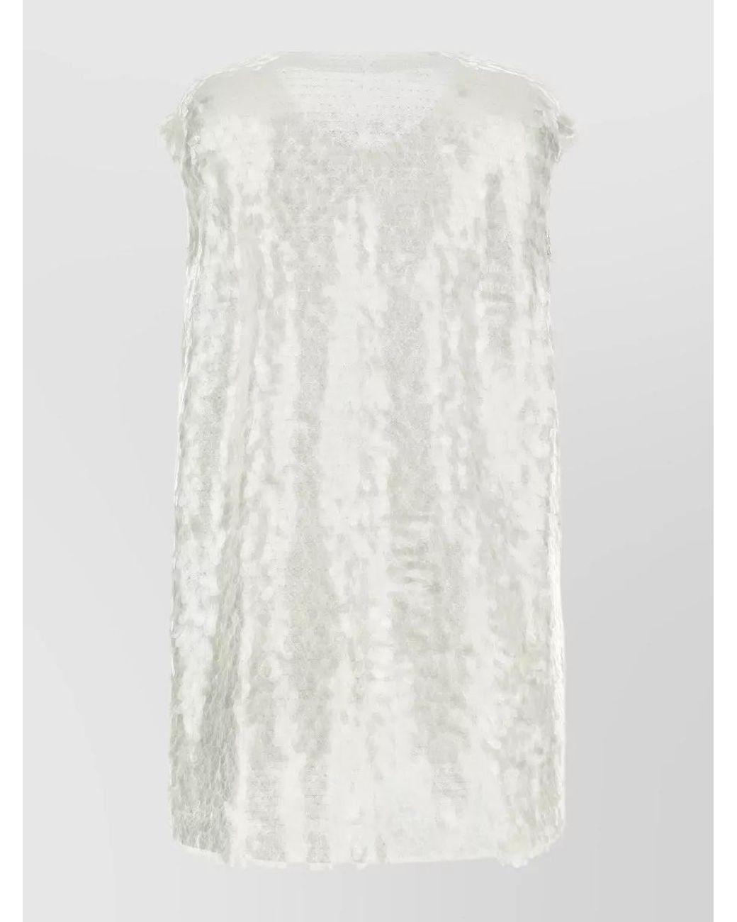 Norma Kamali White Sequin Mesh Long-Sleeve Top