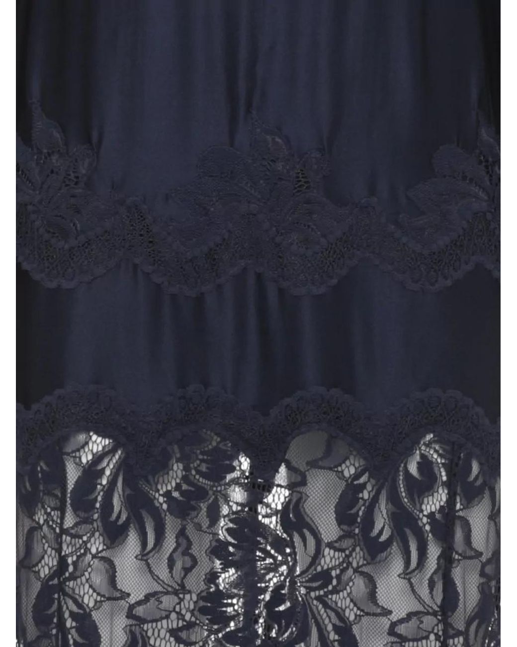 Rabanne Blue Lace Jersey Long-Sleeve High-Neck Maxi Nightdress