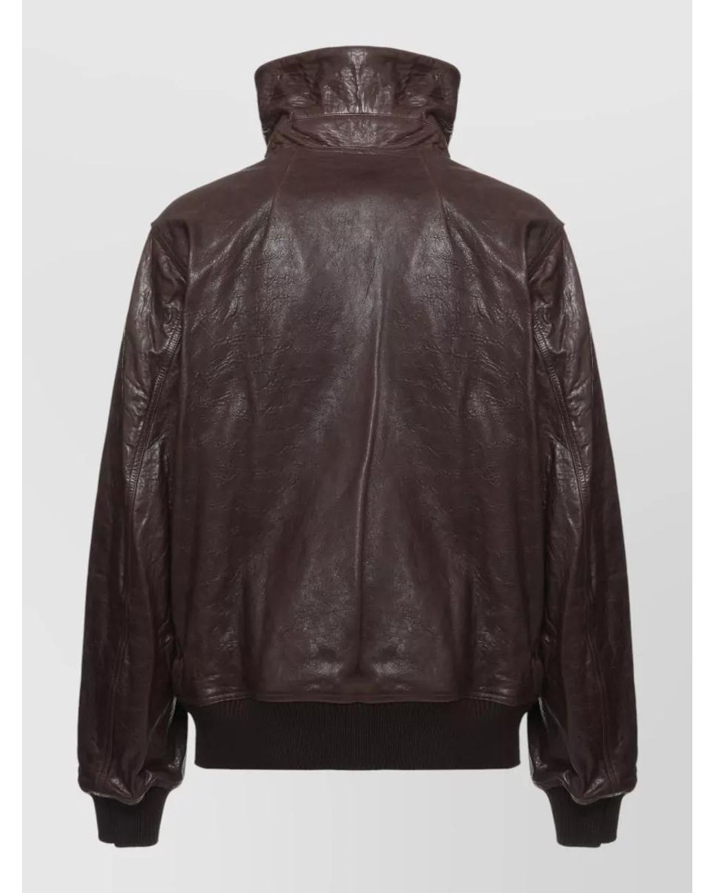 Rick Owens Brown Leather Ribbed Bomber Jacket for men