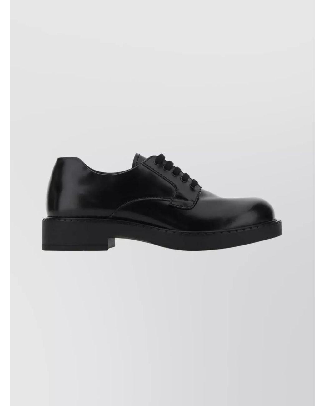 Prada Black Polished Finish Leather Lace-Up Loafers for men