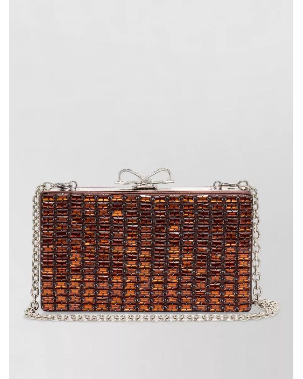 Self-Portrait Brown The Bow Crystal Clutch Bag