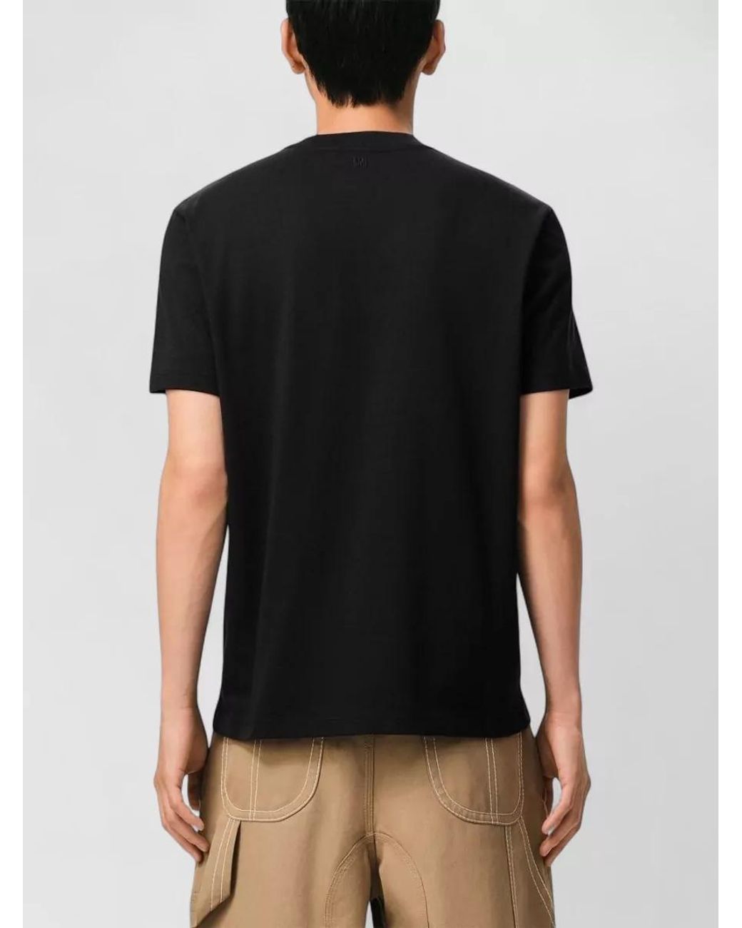 AMI Black Cotton Logo-Embroidered Short-Sleeve T-Shirt for men