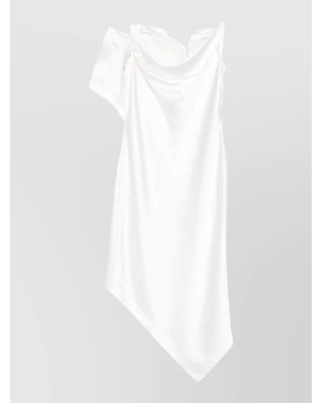 IRO White Draped Asymmetric Cowl Neck Spaghetti Strap Midi Dress