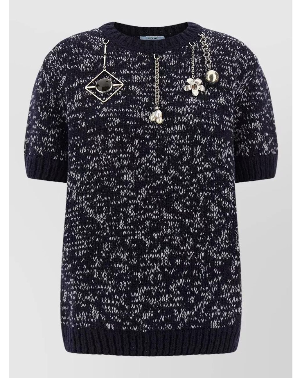 Prada Blue Wool Short-Sleeve Crew-Neck Sweater