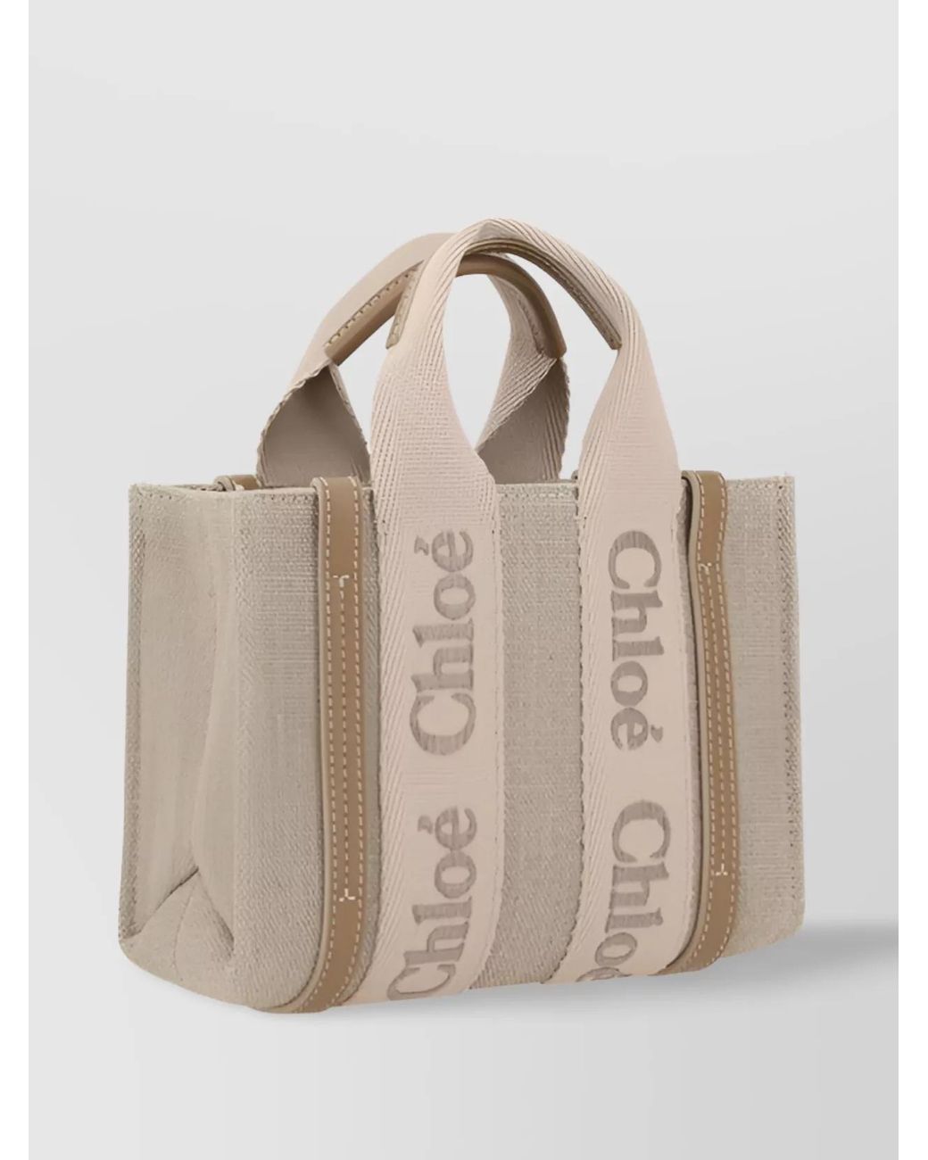 Chloé Natural Woody Mini Linen Shoulder Bag