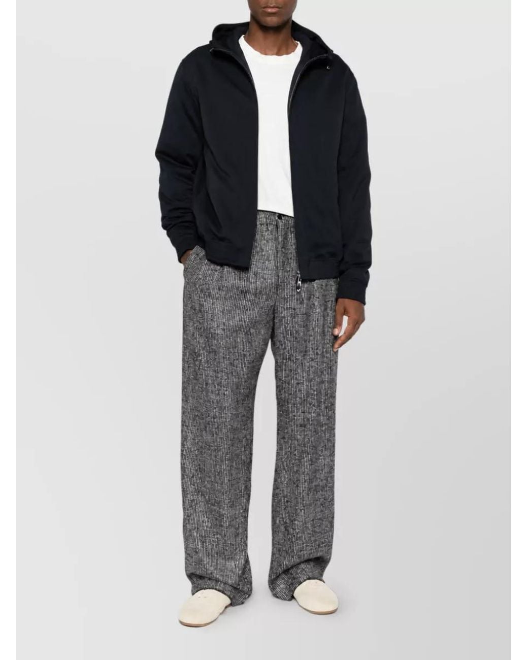 Emporio Armani Gray Wool Silk Wide-Leg Trousers for men
