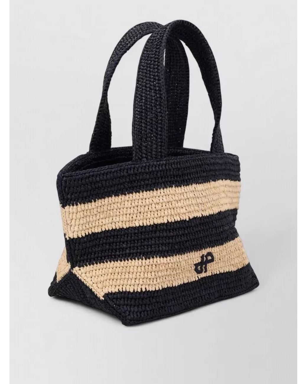 Patou Blue Striped Tote Bag Dual Top Handles