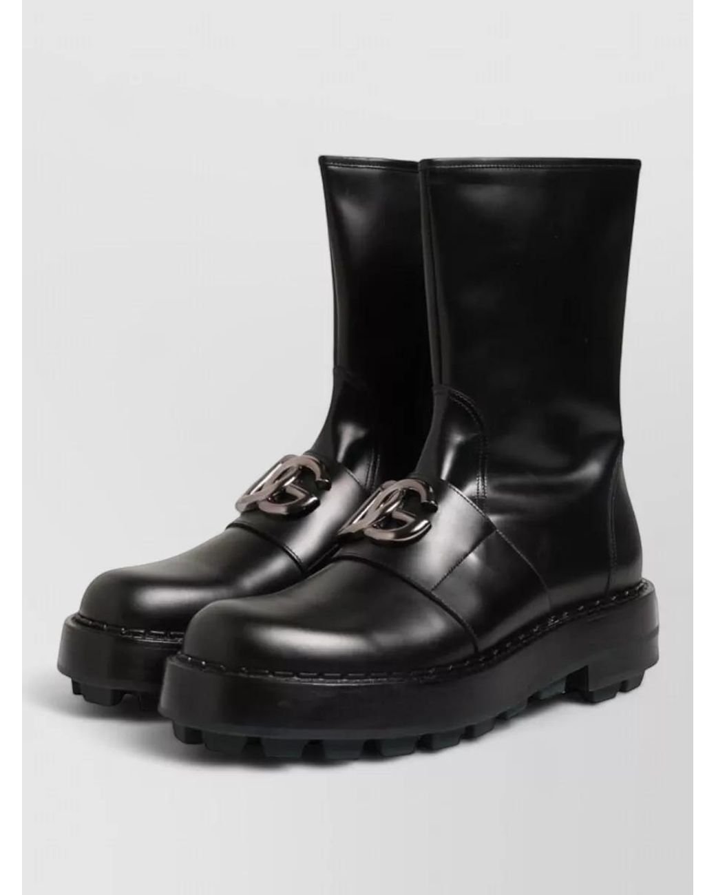 Dolce & Gabbana Black Leather Mid-Calf Biker Boots for men
