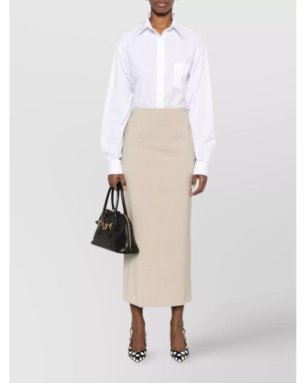 Moschino Natural Wool High-Rise Knee-Length Skirt