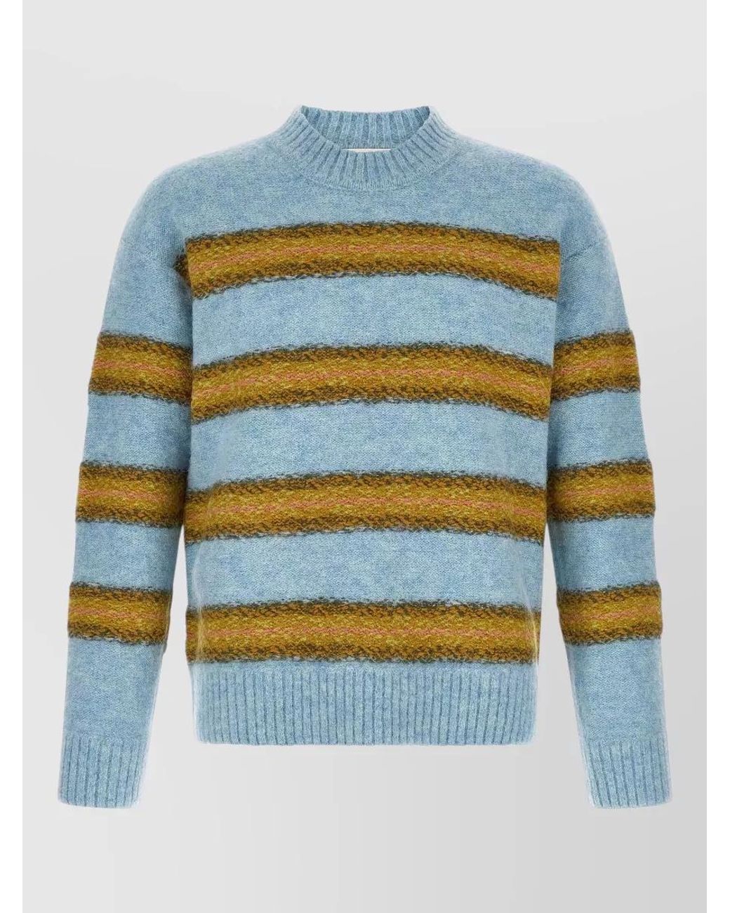 Dries Van Noten Blue Alpaca Wool Striped Crewneck Sweater for men