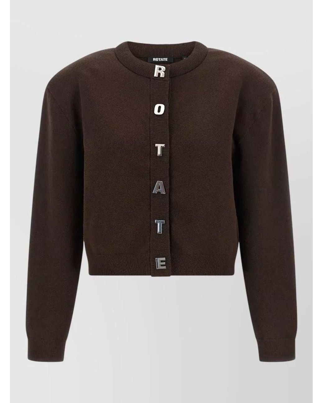 ROTATE BIRGER CHRISTENSEN Black Firm Knit Cropped Crew Neck Long-Sleeve Cardigan