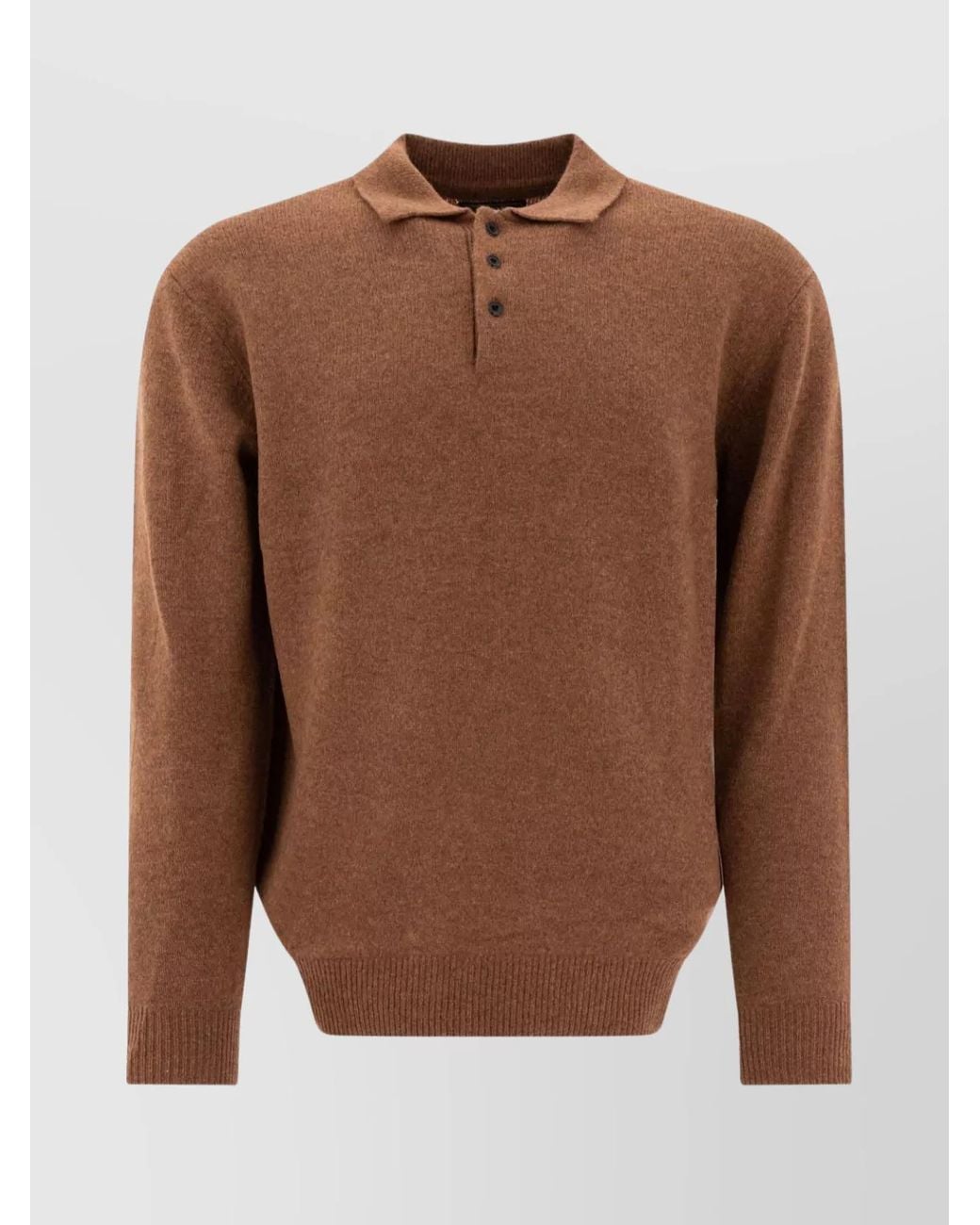 Beams Plus Brown Wool Polo Sweater for men