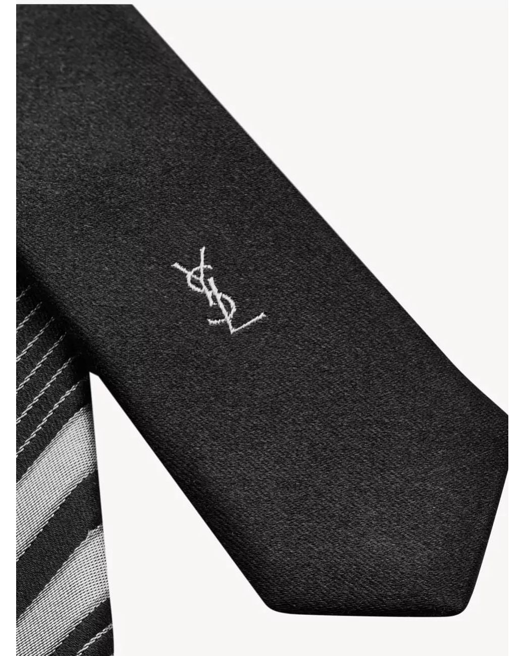 Saint Laurent White Silk Jacquard Striped Tie