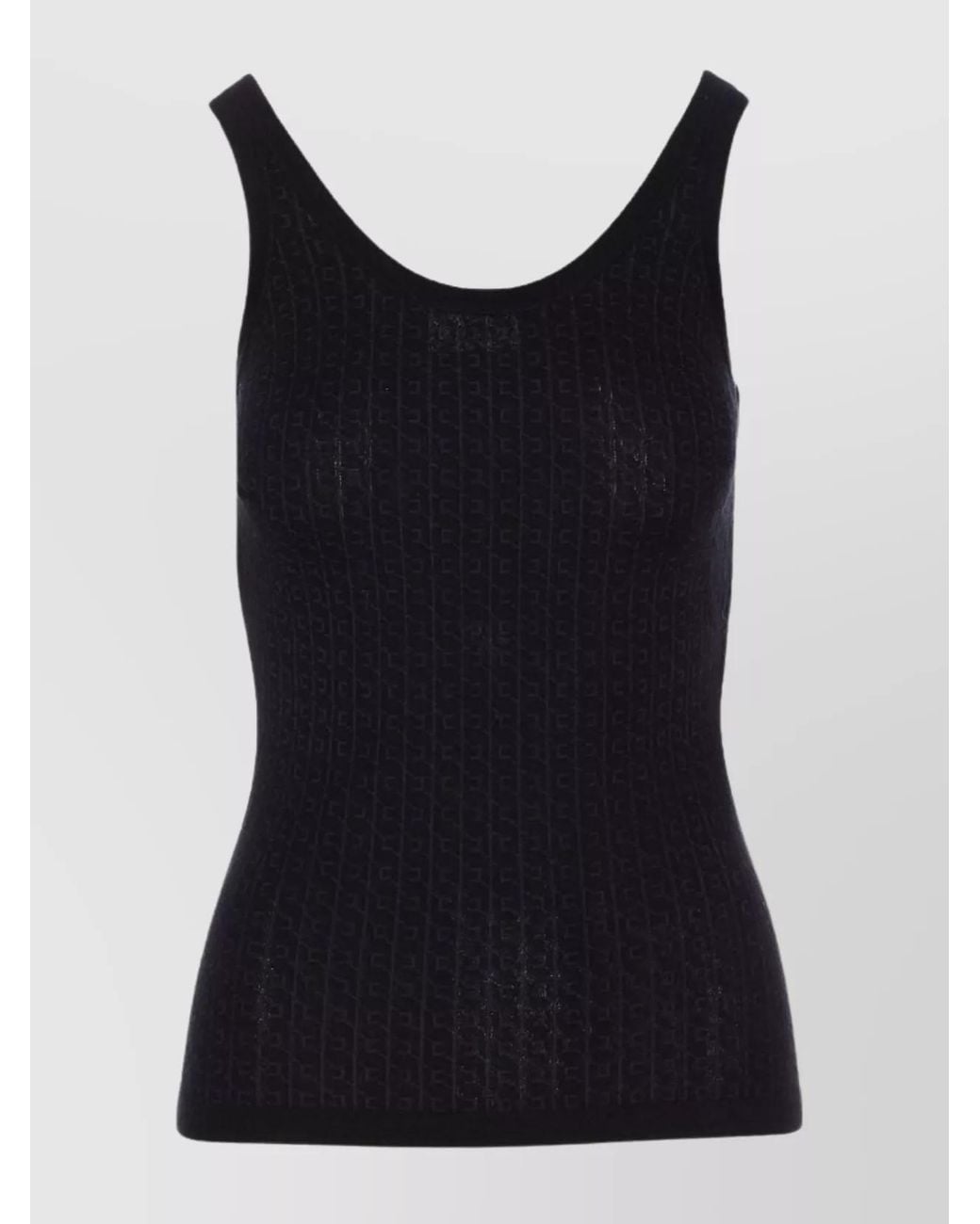 Elisabetta Franchi Black Wool-Blend Sleeveless Scoop-Neck Tank Top
