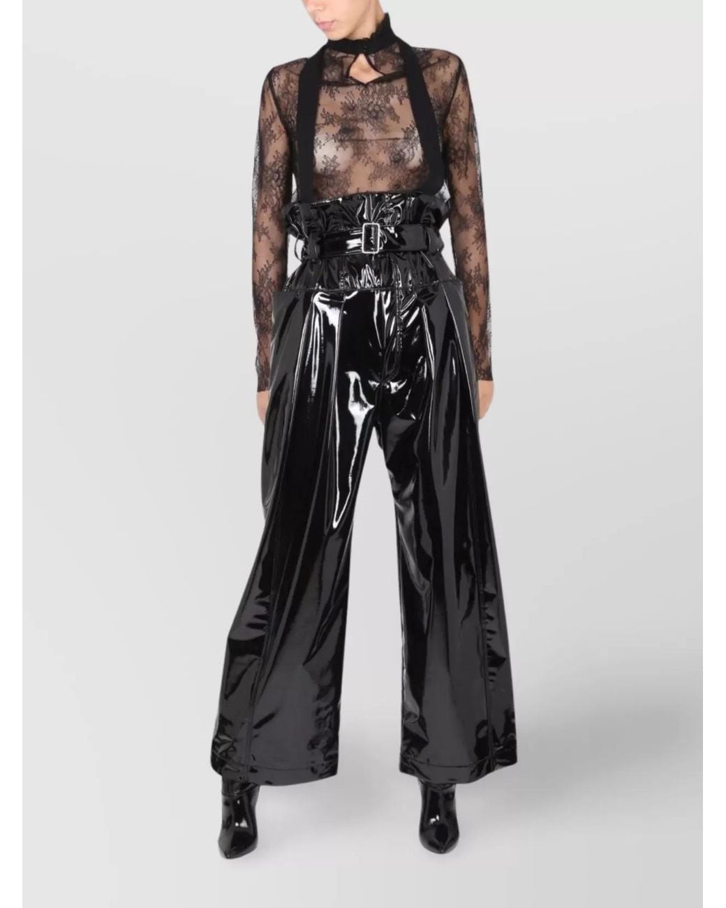 Philosophy Black Vinyl Wide-Leg Trousers