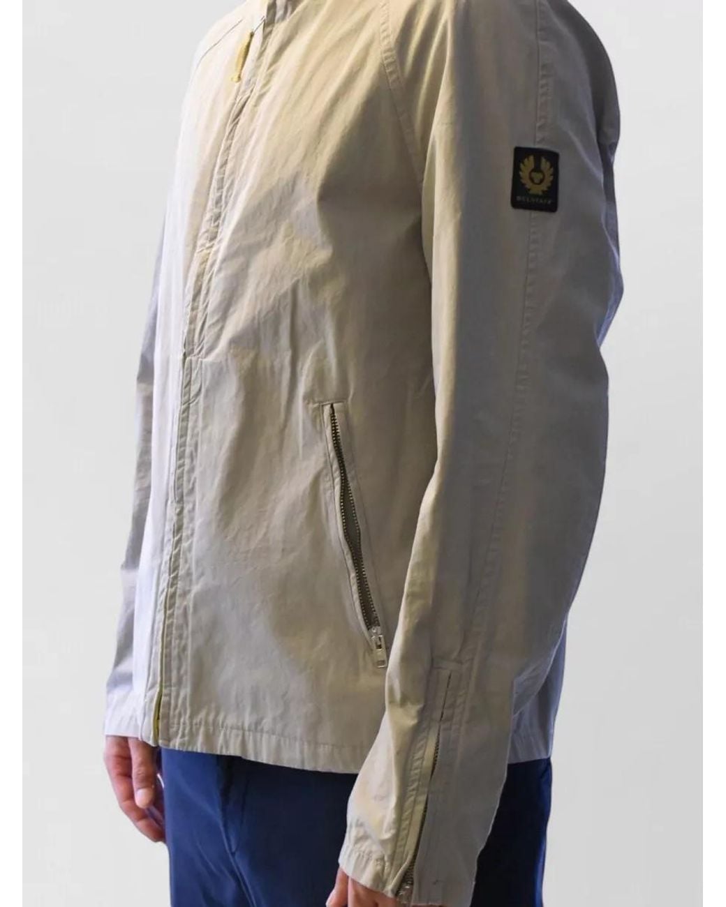 Belstaff Gray Stand Collar Jacket Long Sleeves Pockets for men