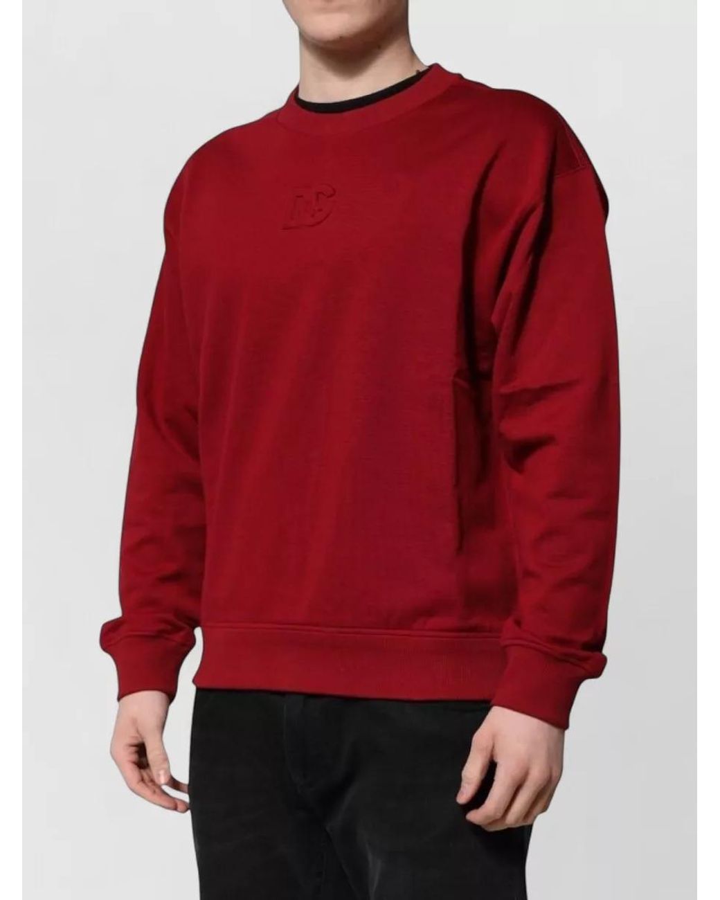 Dolce & Gabbana Red Cotton Logo-Embossed Crew-Neck Sweatshirt for men