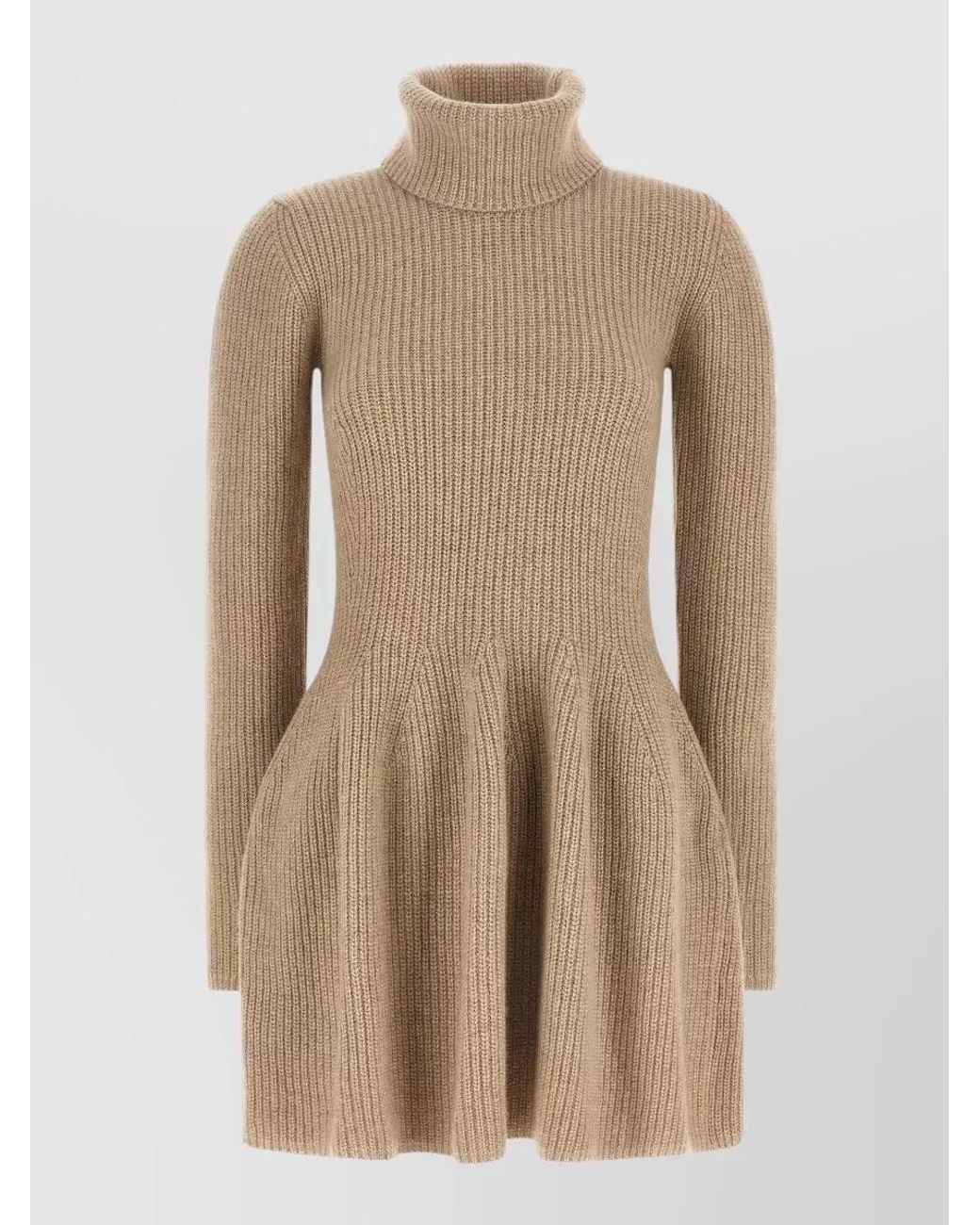 Magda Butrym Natural Cashmere Ribbed Turtleneck Long-Sleeve Mini Dress